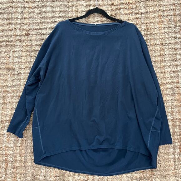 Lululemon Back In Action Long Sleeve True Navy Pima Cotton Oversized Top EUC - Picture 3 of 6